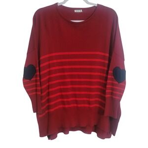 Mersea Amour Burgundy Striped Oversized Sweater Heart Elbow Patches One Size